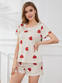 Heart Round Neck Top and Shorts Lounge Set Trandify deal