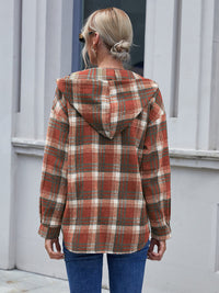 lvy Lane Plaid Button Up Long Sleeve Hooded Jacket Trandify Deal