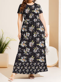 Plus Size Printed Round Neck Short Sleeve Maxi Dress Trandify Deal