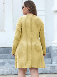 Plus Size Ribbed Buttoned V-Neck Long Sleeve Dress Trandify deal