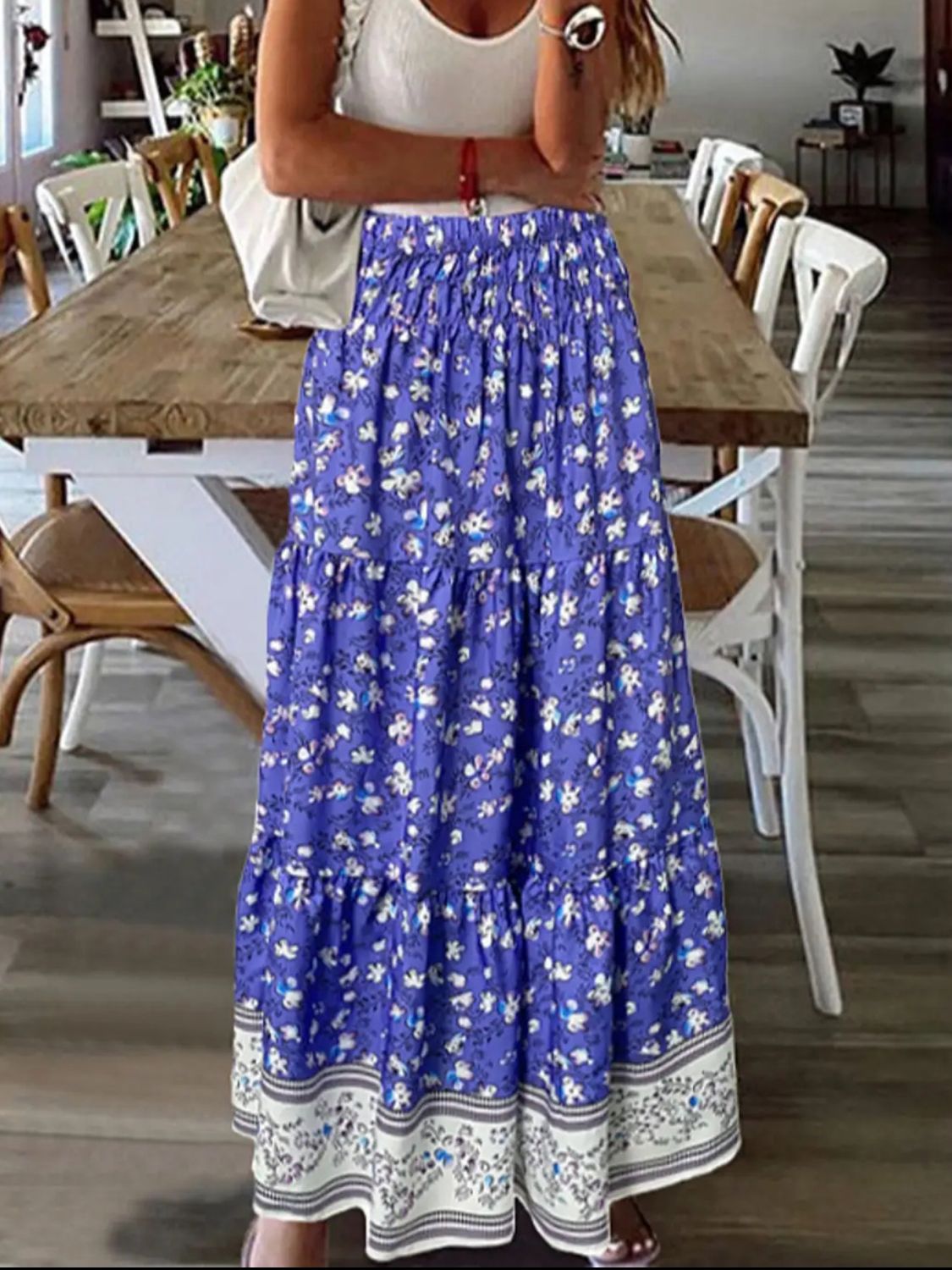 Full Size Tiered Printed Elastic Waist Skirt Trandify deal