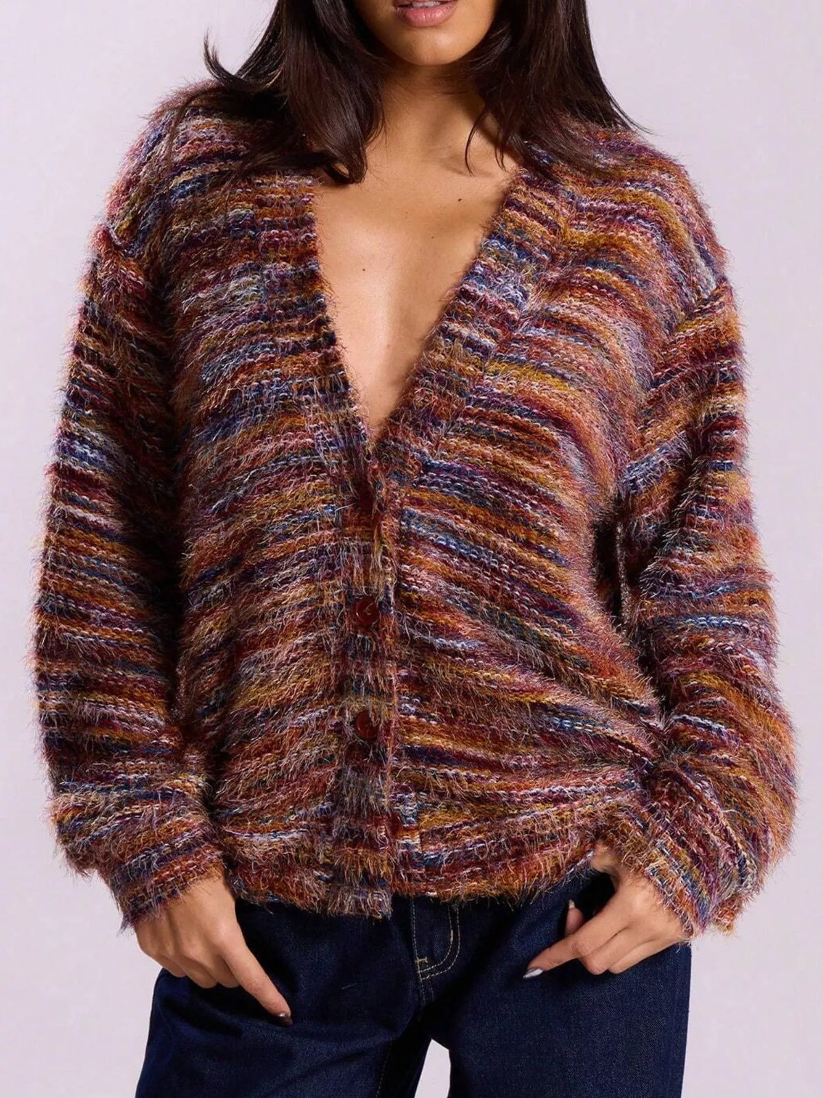 Chunky Knit V-Neck Button Cardigan | Oversized Comfort