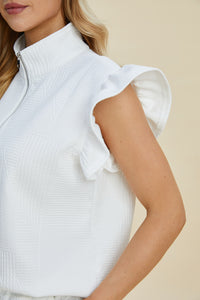 Double Take Texture Flounce Sleeve Top and Shorts Set - Trandify Deal