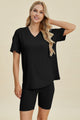 Basic Bae Full Size Ribbed V-Neck Short Sleeve Top and Shorts Set Trandify deal