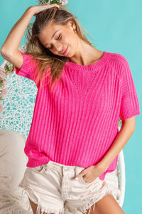 BiBi Texture Round Neck Short Sleeve Knit Top Trandify deal
