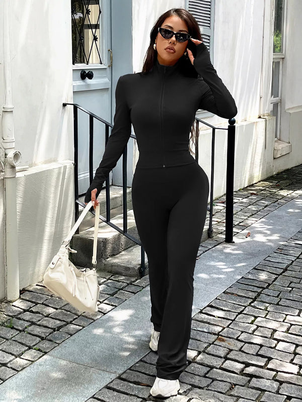 Zip-Front Women's Activewear Set - Polyester/Elastane