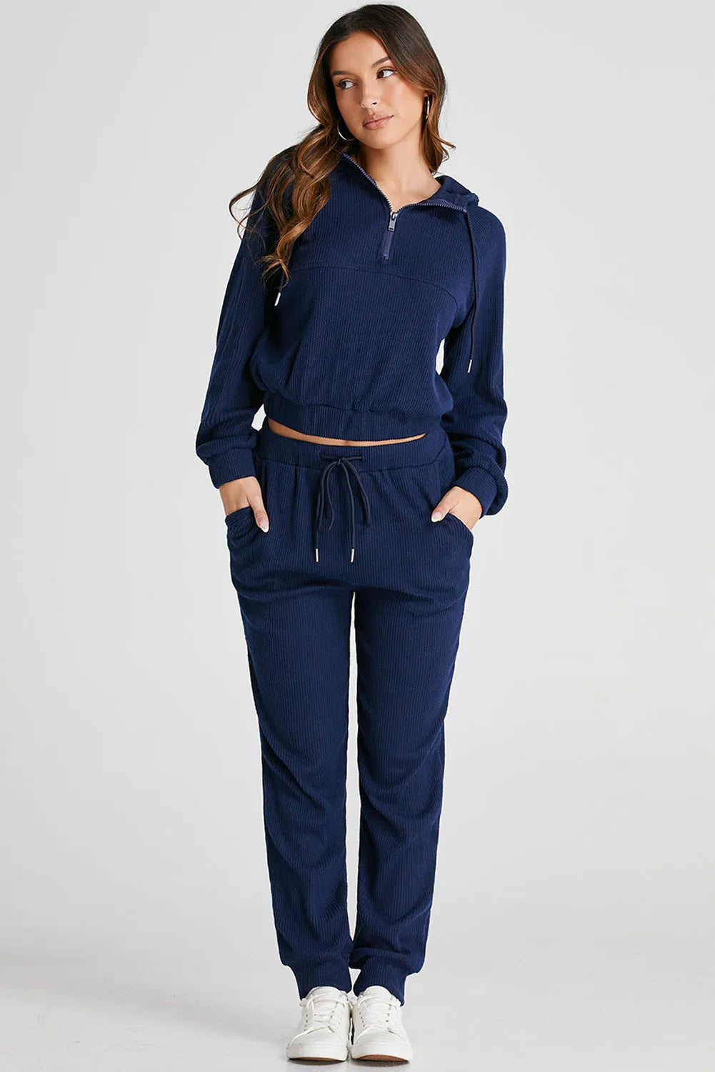 Drawstring Half Zip Hoodie and Joggers Active Set Trandify Deal
