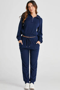 Drawstring Half Zip Hoodie and Joggers Active Set Trandify Deal
