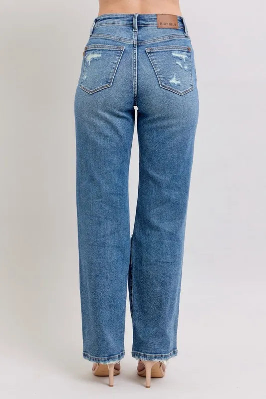 Judy Blue Destroyed Straight Leg Jeans high waist style