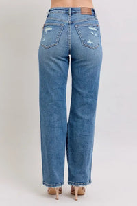 Judy Blue Destroyed Straight Leg Jeans high waist style