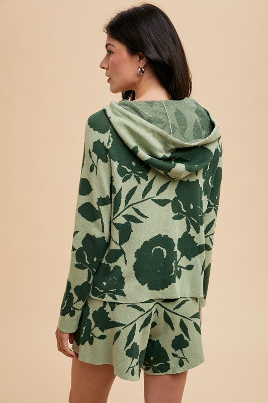 Annie Wear Flower Pattern Drawstring Hooded Top and Shorts Sweater Set Trandify Deal
