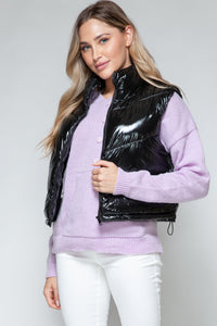 Snobbish Zip Up Turtleneck Shiny Quilted Vest Trandify Deal