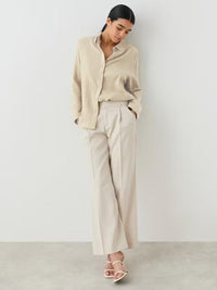 Textured Collared Neck Long Sleeve Shirt Trandify deal