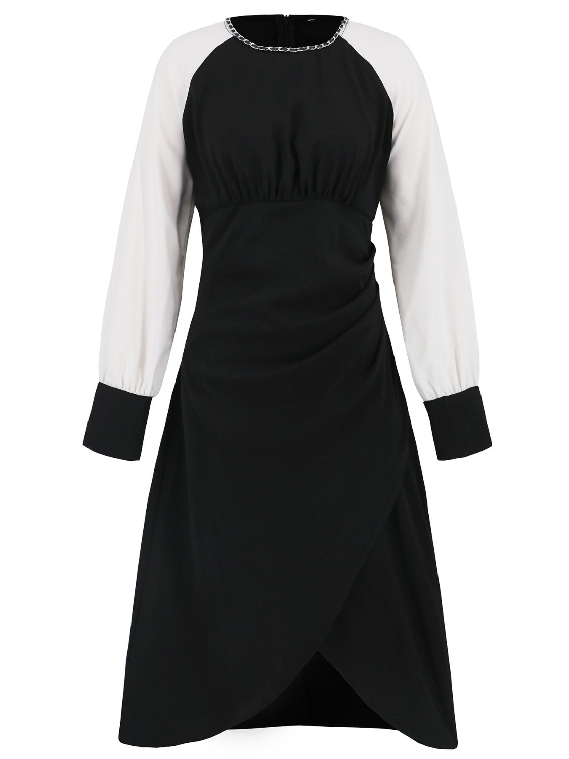 Ruched Contrast Long Sleeve Midi Dress Trandify Deal