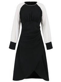 Ruched Contrast Long Sleeve Midi Dress Trandify Deal
