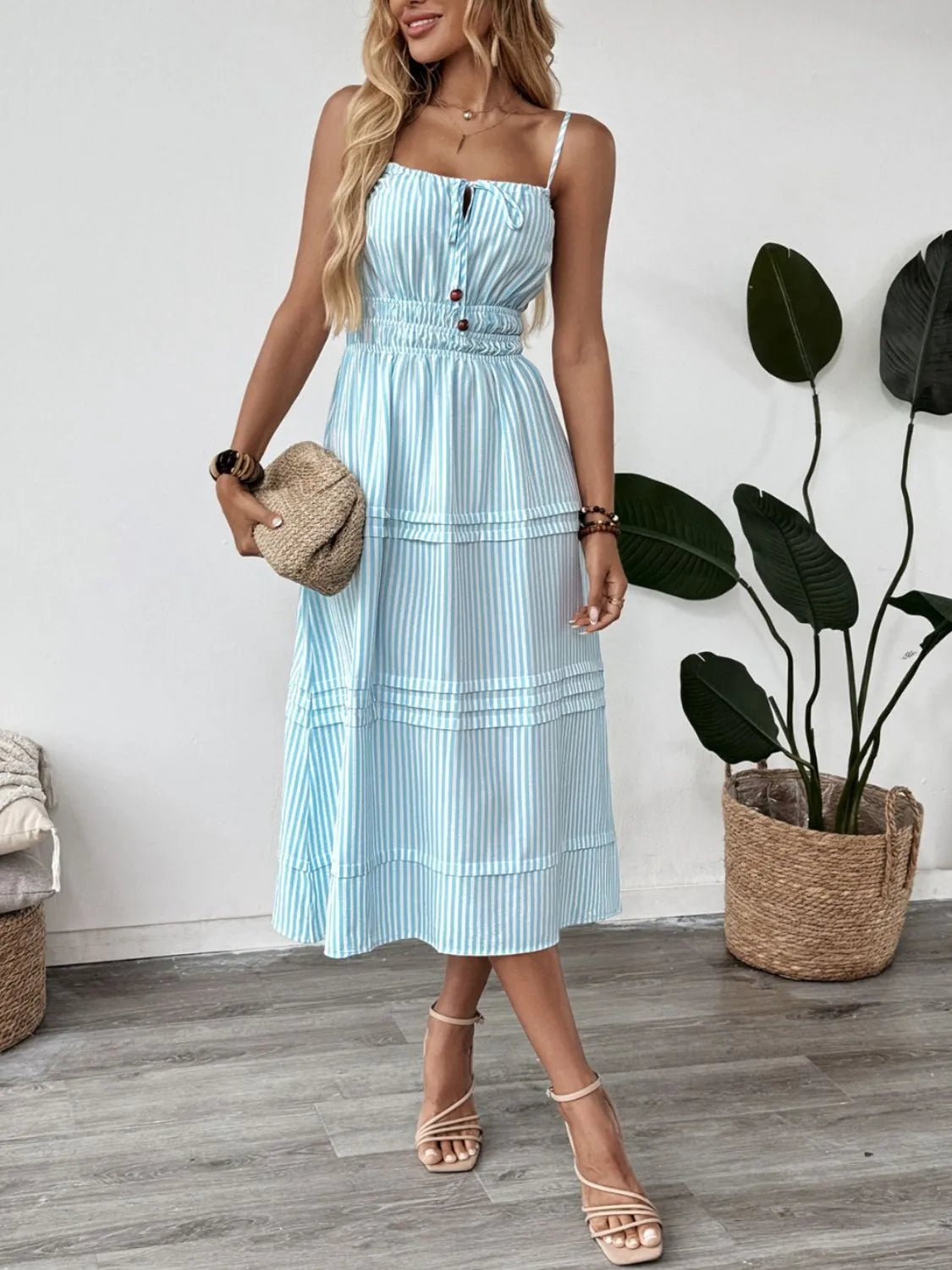 Women's Striped Spaghetti Strap Midi Dress – Summer Fashion USA