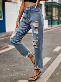 Distressed Raw Hem Jeans with Pockets Trandify Deal