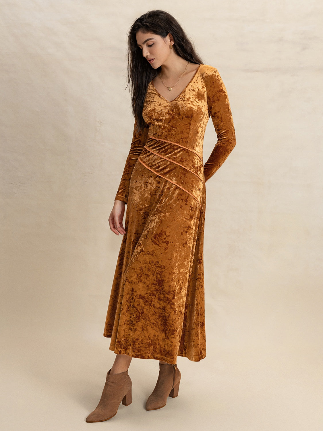 Elegant V-Neck Long Sleeve Midi Dress for Women – Trandifydeal USA