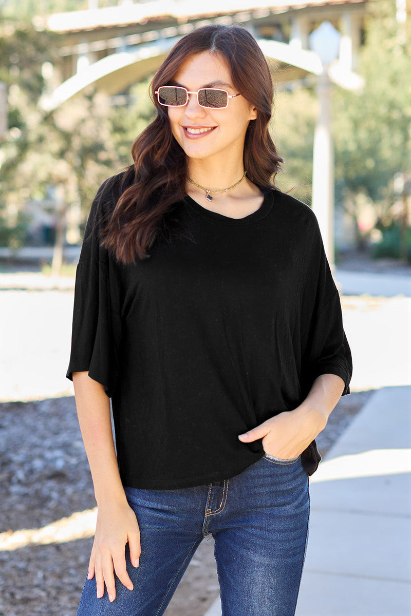 Basic Bae Full Size Round Neck Drop Shoulder T-Shirt Trandify Deal