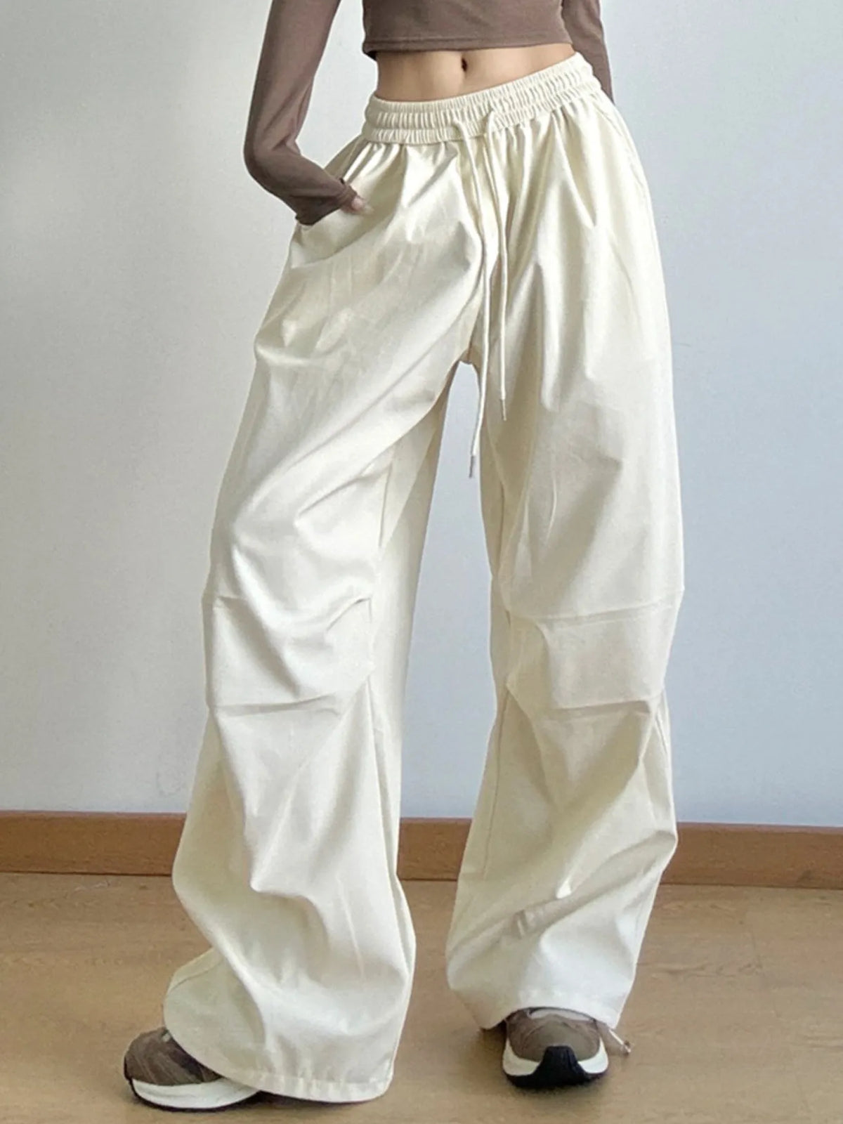 Women’s oversized wide leg drawstring pants in pink – boho chic high-waisted lounge pants