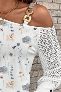 Printed Asymmetrical Neck Lantern Sleeve T-Shirt Trandify deal