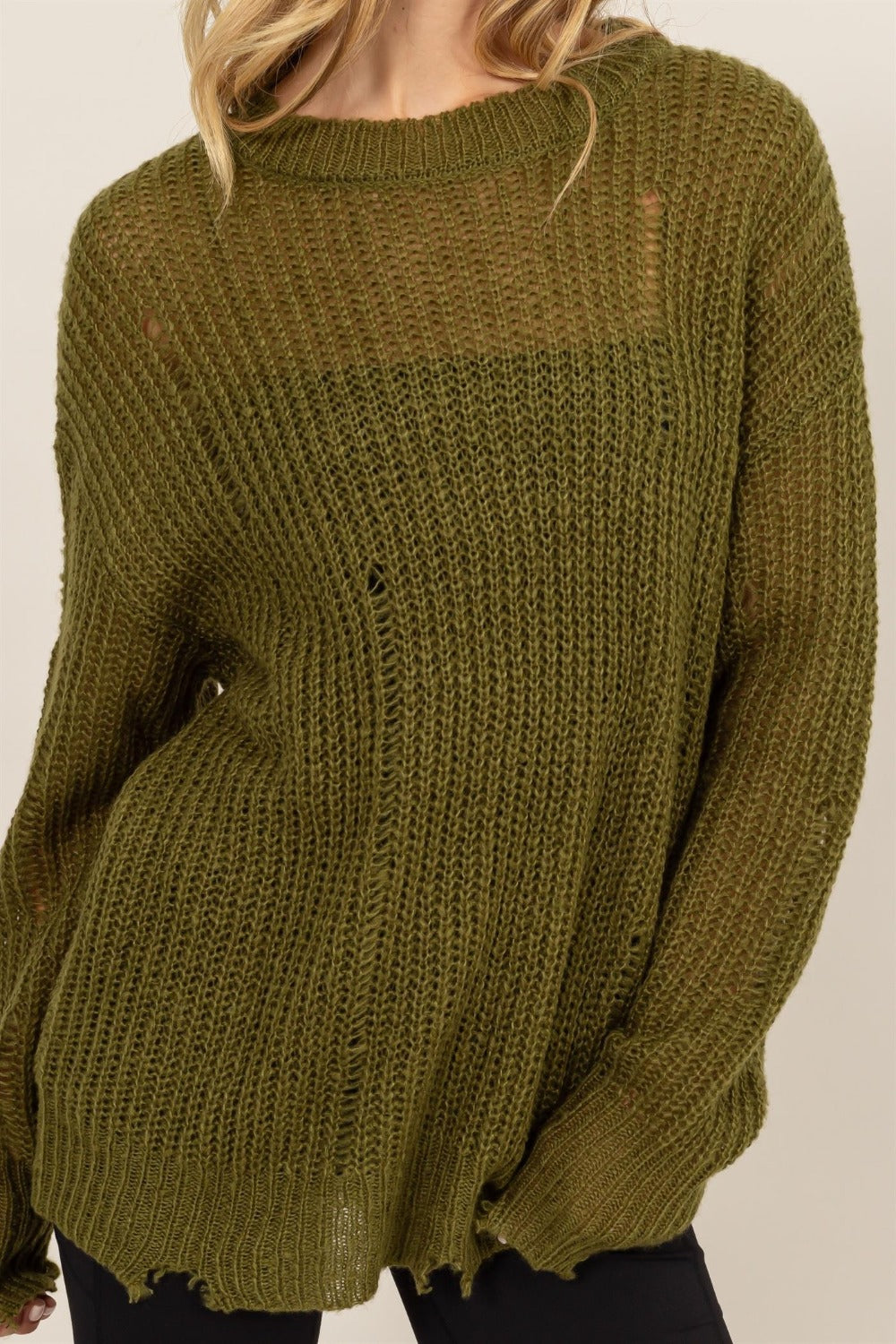 HYFVE Distressed Long Sleeve Knit Top Trandify Deal
