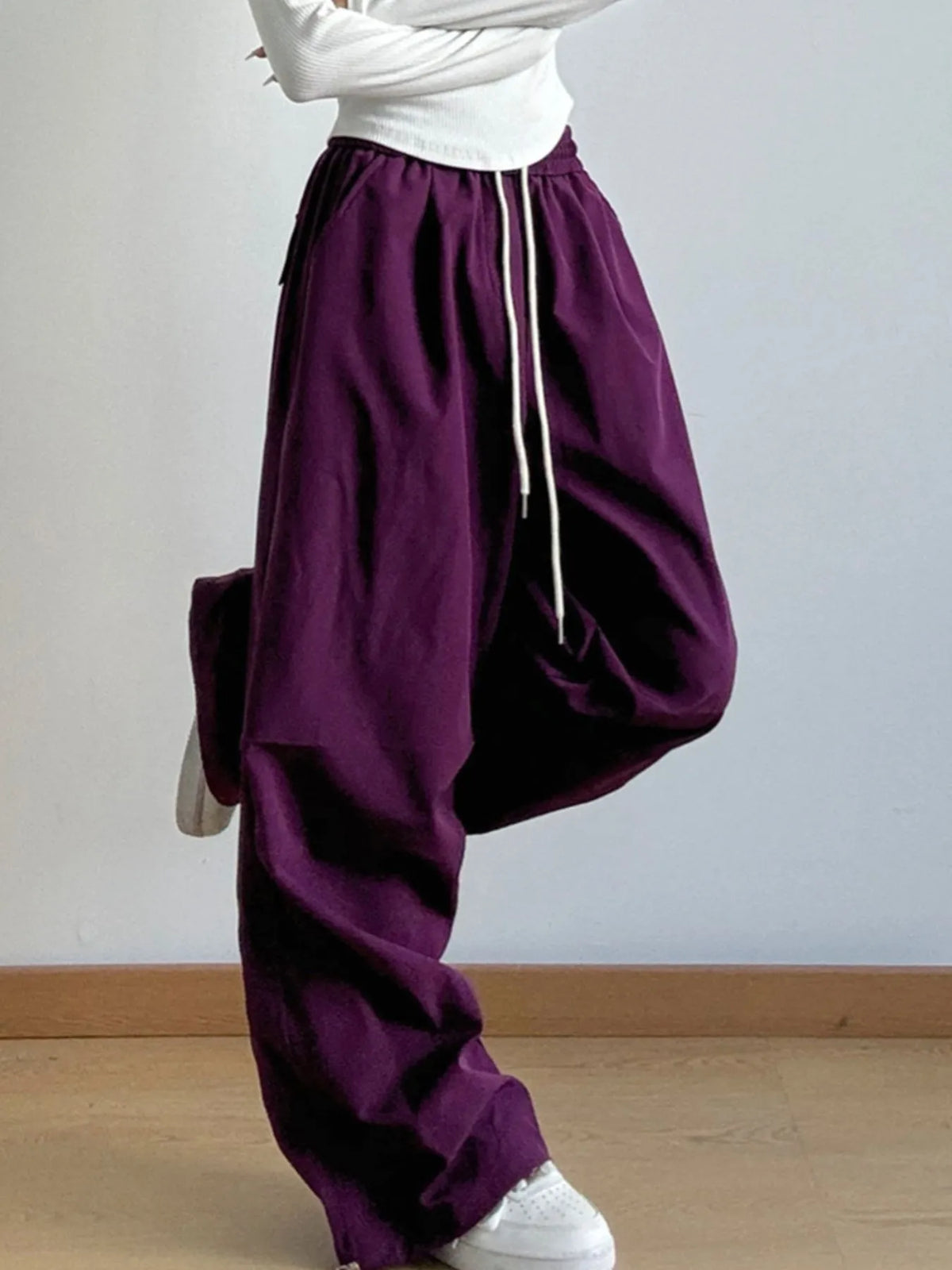 Women’s oversized wide leg drawstring pants in pink – boho chic high-waisted lounge pants