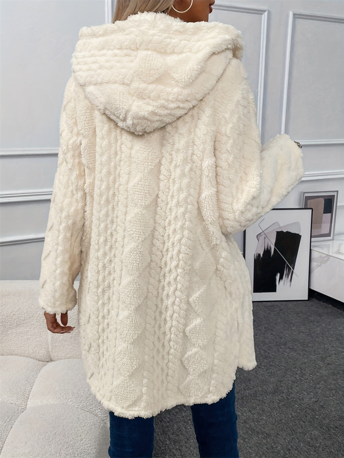 Fuzzy Button Down Hooded Coat Trandify Deal