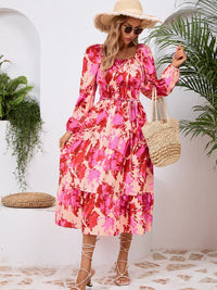 Printed Long Sleeve Midi Dress Trandify Deal