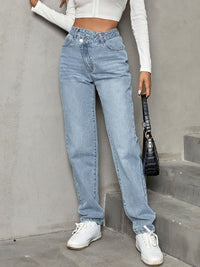 Fashionable High-Waisted Straight Leg Jeans for Women – USA