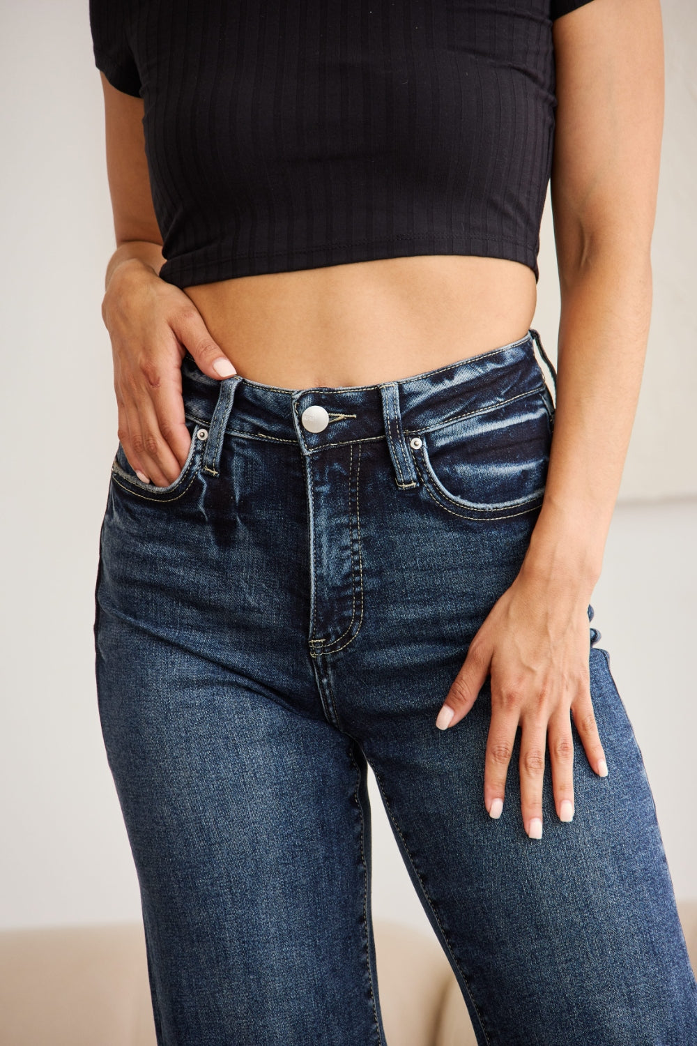 RFM Full Size Tummy Control High Waist Raw Hem Distressed Jeans Trandify deal