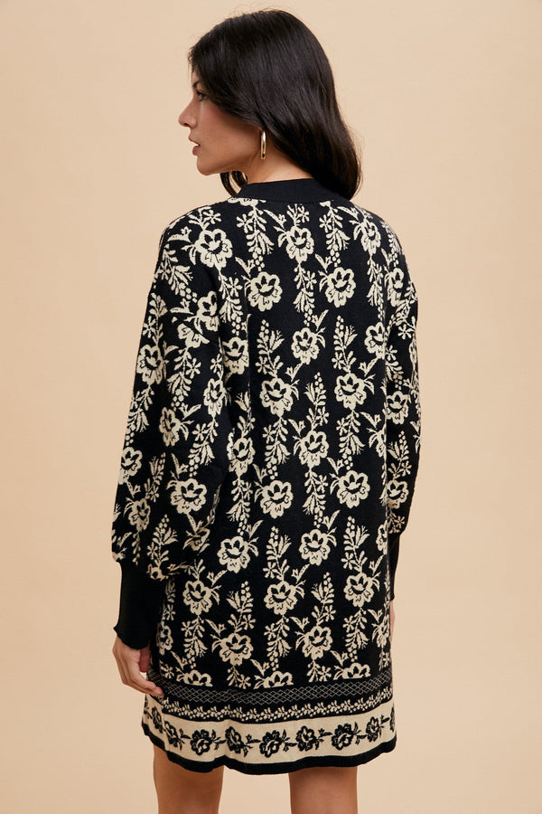 Annie Wear Floral Jacquard Round Neck Sweater Dress Trandify Deal