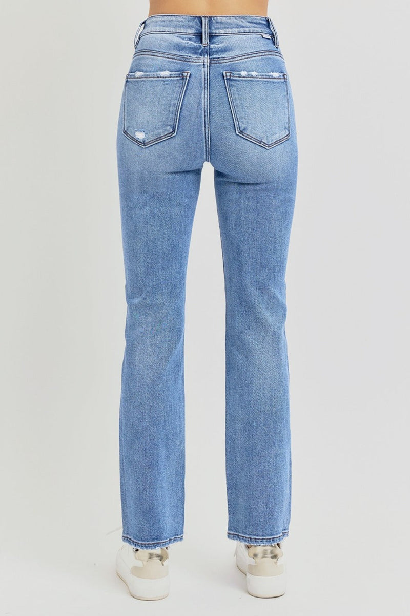 RISEN Full Size Distressed High-Rise Ankle Straight Jeans Trandify Deal