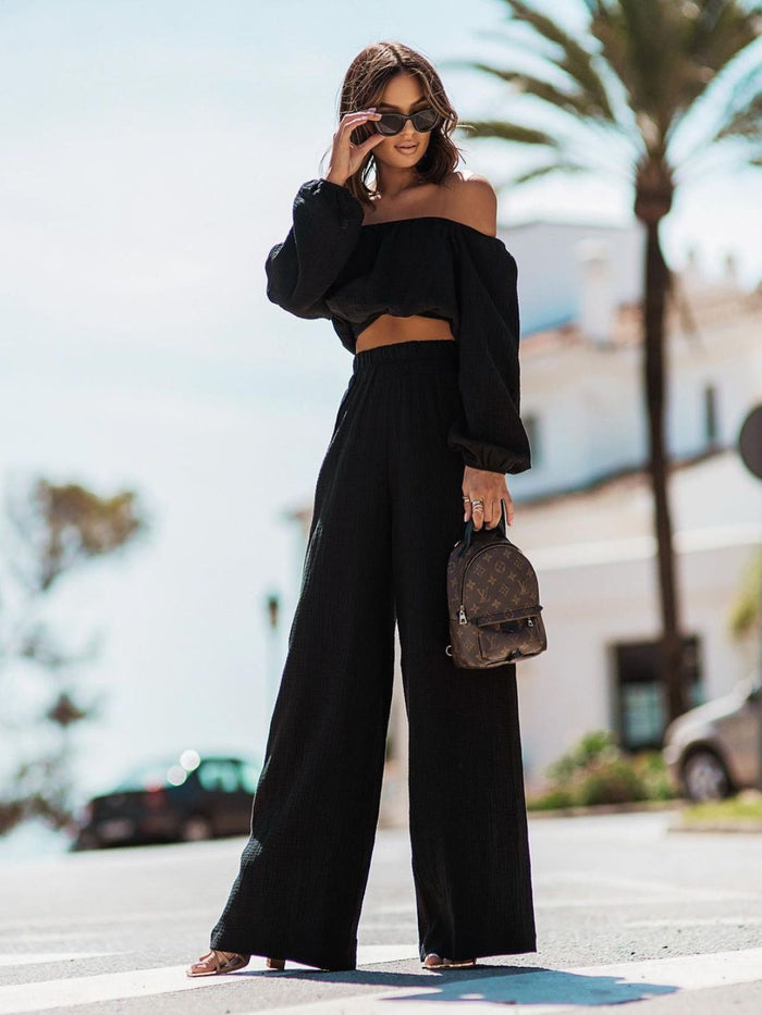 Off Shoulder Long Sleeve Top and Pants Set Trandify deal