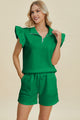 Double Take Texture Flounce Sleeve Top and Shorts Set - Trandify Deal