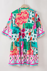 Printed Surplice Half Sleeve Mini Dress - Trandify Deal