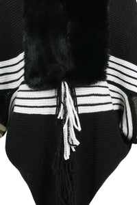 Striped Fringe Detail Long Sleeve Poncho Trandify deal