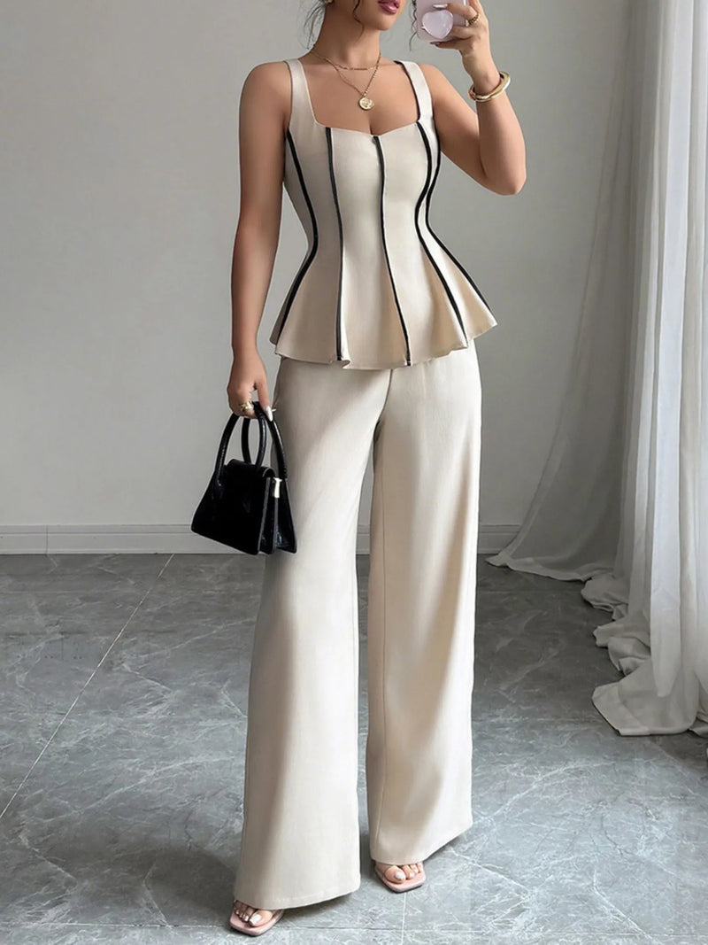 Plus-size friendly wide leg pants and matching top set for casual wear