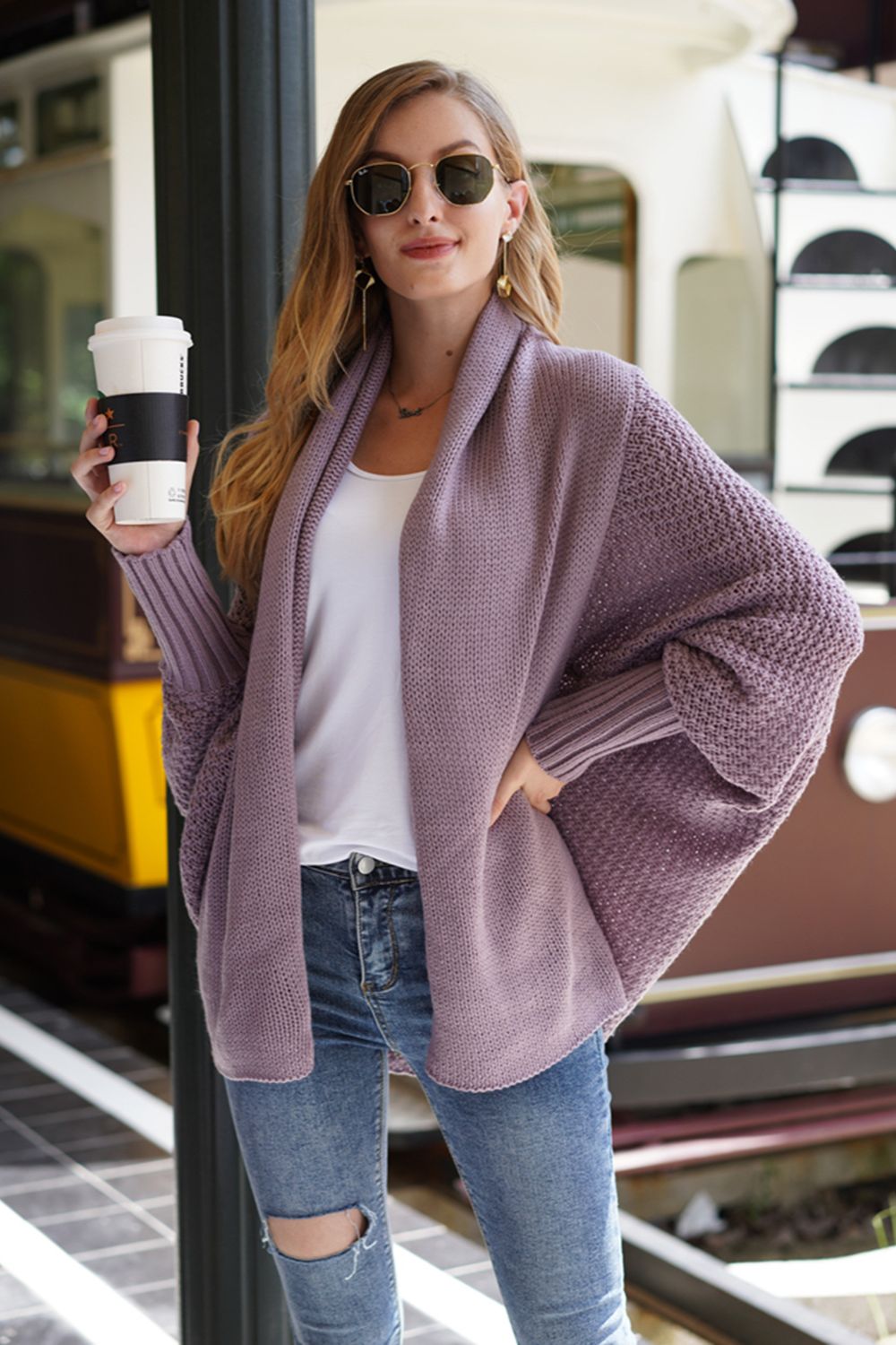 Open Front Batwing Sleeve Cardigan Trandify Deal