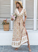 Drawstring Printed Plunge Half Sleeve Dress Trandify Deal
