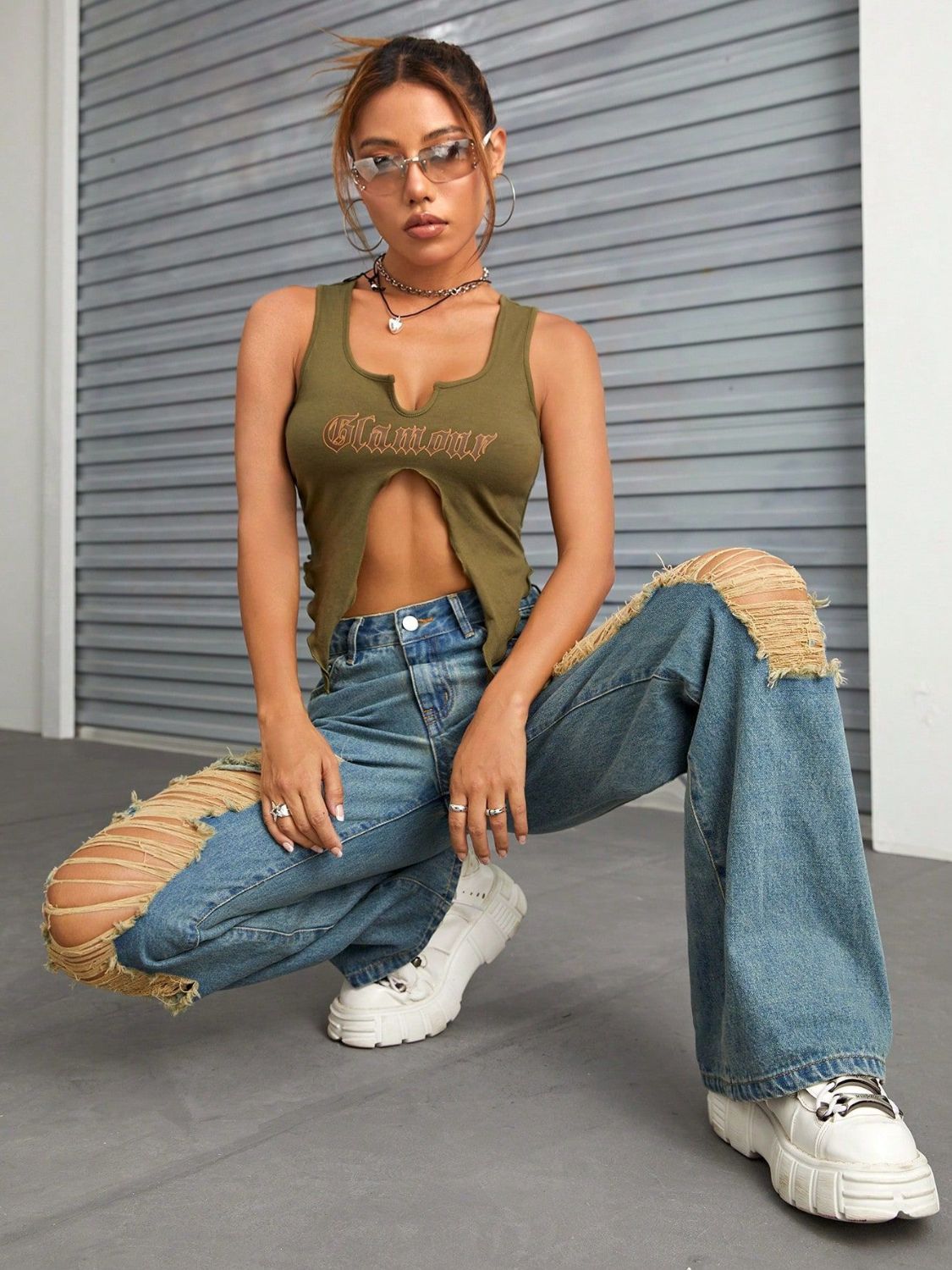 Distressed Wide Leg Jeans with Pockets Trandify Deal