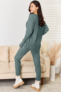 Basic Bae Full Size Notched Long Sleeve Top and Pants Set Trandify Deal