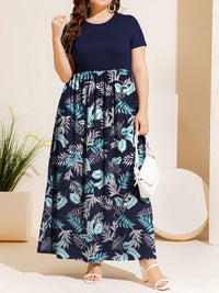 Plus Size Printed Round Neck Short Sleeve Maxi Dress Trandify Deal