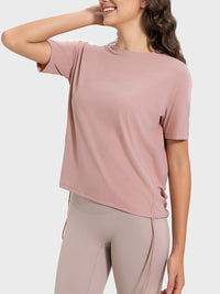 Millennia Drawstring Round Neck Short Sleeve Active T-Shirt Trandify deal