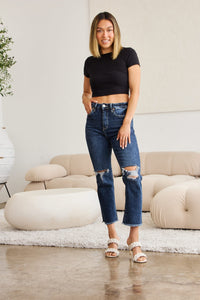 RFM Full Size Tummy Control Distressed High Waist Raw Hem Jeans Trandify deal