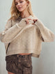 Slit Round Neck Long Sleeve Sweater Trandify Deal
