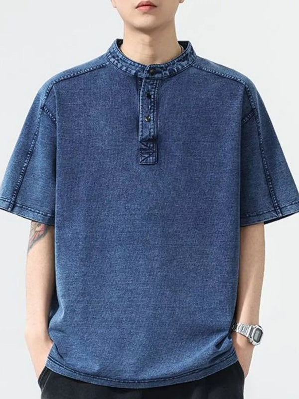 Men's Plus Size Short Sleeve Denim T-Shirt | 100% Cotton Casual Top