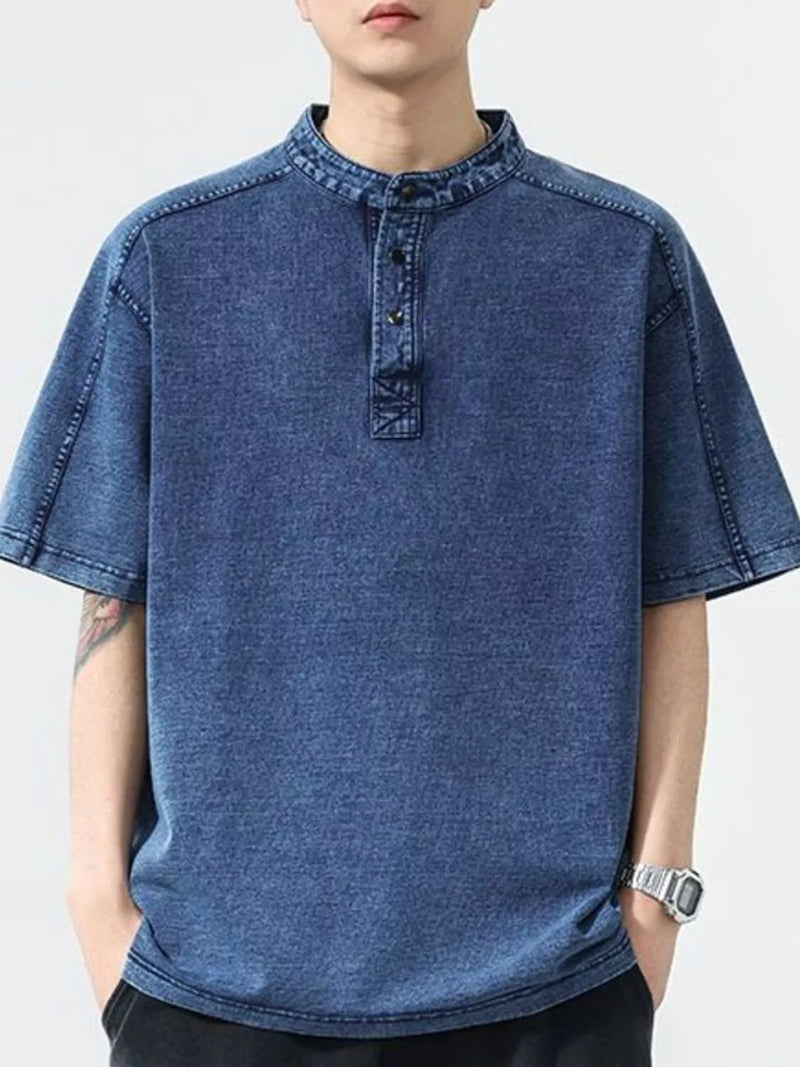 Men's Plus Size Short Sleeve Denim T-Shirt | 100% Cotton Casual Top