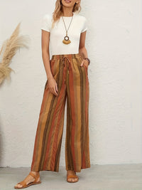 Full Size Drawstring Striped Wide Leg Pants Trandify deal