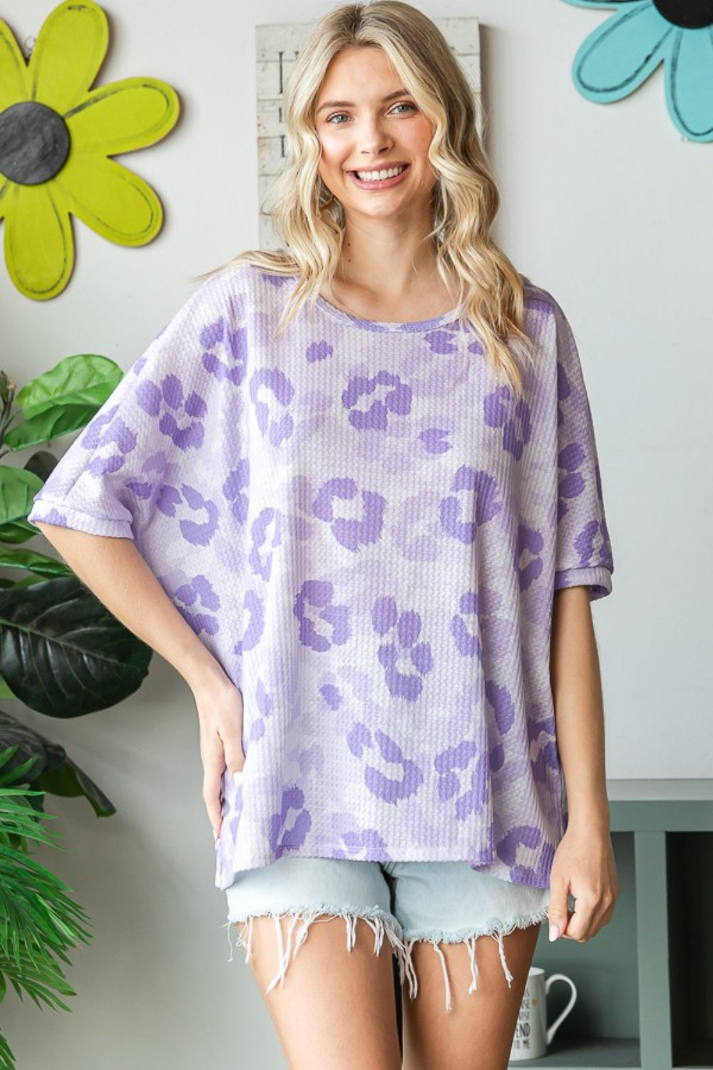 HOPELY Print Waffle Oversized T-Shirt Trandify deal